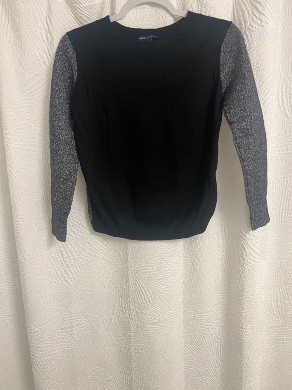 French Connection Black Sweater with Gray Marled Sleeves